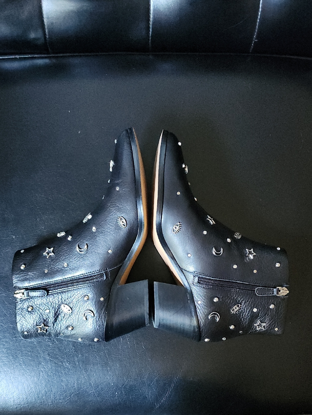 Rebecca Minkoff Lizzie Black Leather Celestial Studded Ankle Booties Size 9 - Picture 11 of 16